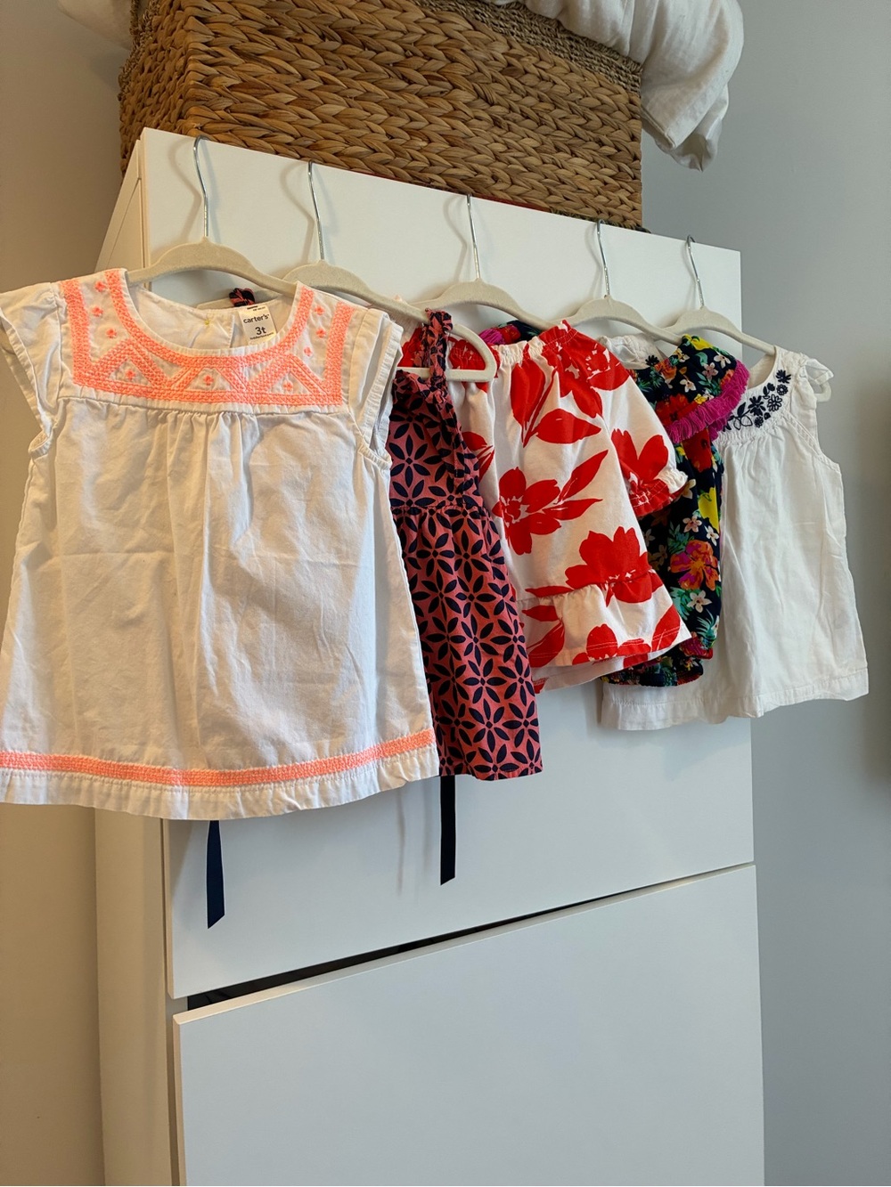 3T Girls Summer Top Bundle - White, Red Pink, & Floral Prints